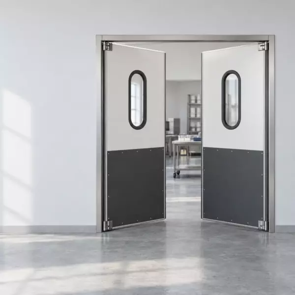 Жесткая маятниковая распашная дверь двустворчатая из сэндвич панелей 240*220